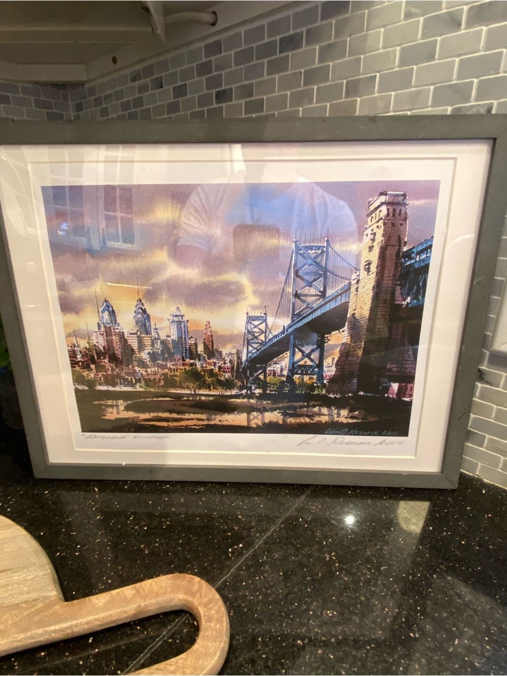 William C. Ressler Signed Watercolor Print, Philadelphia Skyline and Bridge